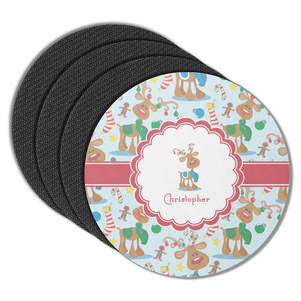 Custom Reindeer Round Rubber Backed Coasters - Set of 4 (Personalized)