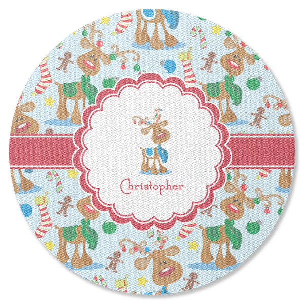 Custom Reindeer Round Rubber Backed Coaster (Personalized)