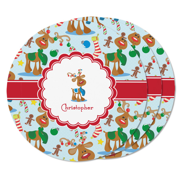 Reindeer Round Fridge Magnet - THREE