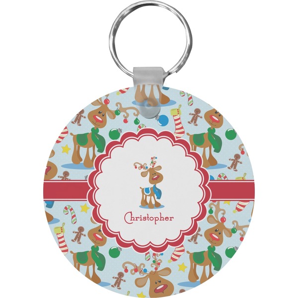 Custom Reindeer Round Plastic Keychain (Personalized)