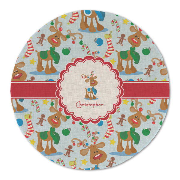Reindeer Round Linen Placemats - FRONT (Double Sided)