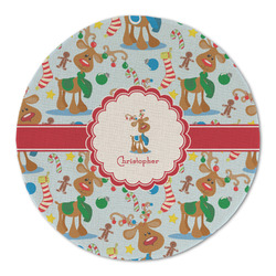 Reindeer Round Linen Placemat - Single Sided (Personalized)