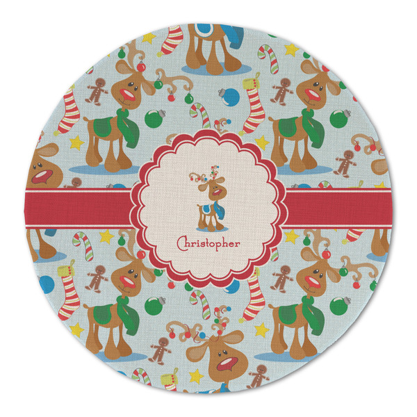 Custom Reindeer Round Linen Placemat (Personalized)
