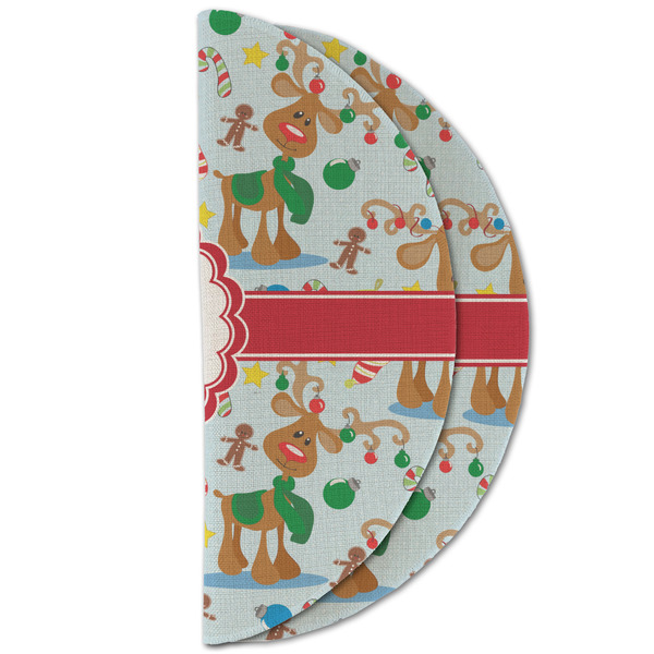 Reindeer Round Linen Placemats - HALF FOLDED (double sided)
