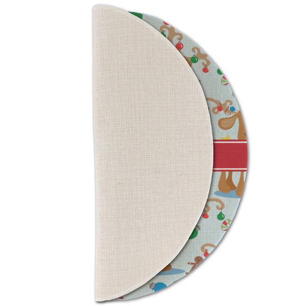 Reindeer Round Linen Placemats - HALF FOLDED (single sided)