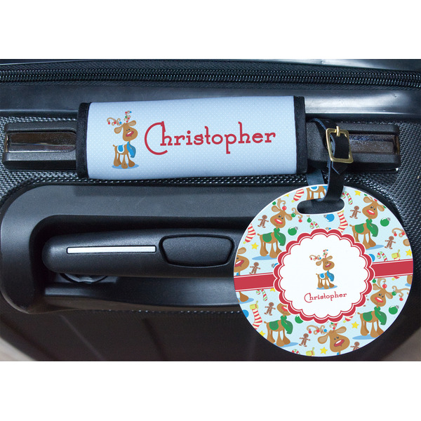 Reindeer Round Luggage Tag & Handle Wrap - In Context