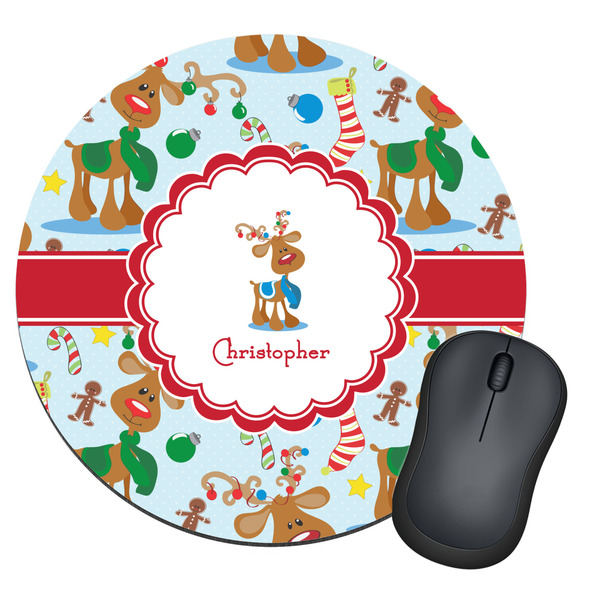 Custom Reindeer Round Mouse Pad (Personalized)