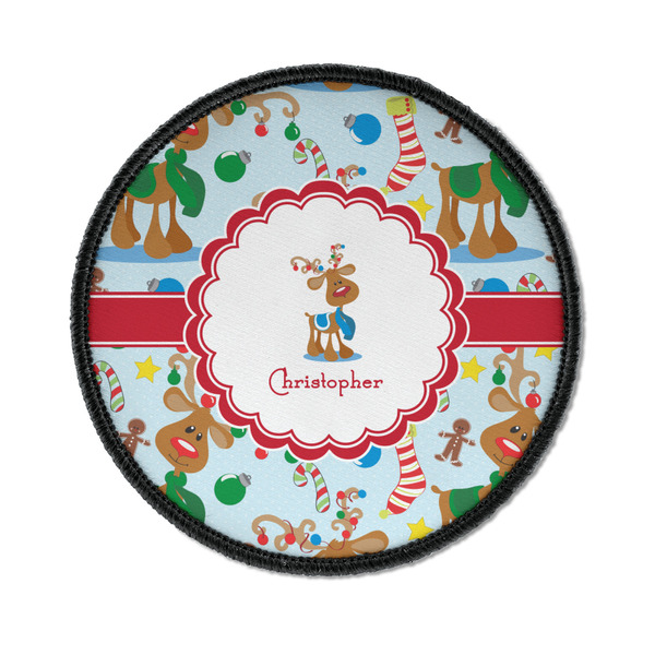 Custom Reindeer Iron On Round Patch w/ Name or Text