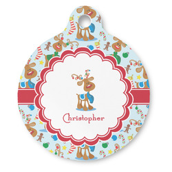 Reindeer Round Pet ID Tag - Large (Personalized)