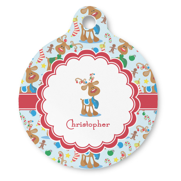 Custom Reindeer Round Pet ID Tag - Large (Personalized)