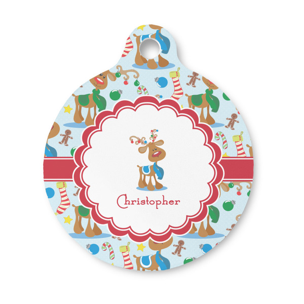 Custom Reindeer Round Pet ID Tag - Small (Personalized)