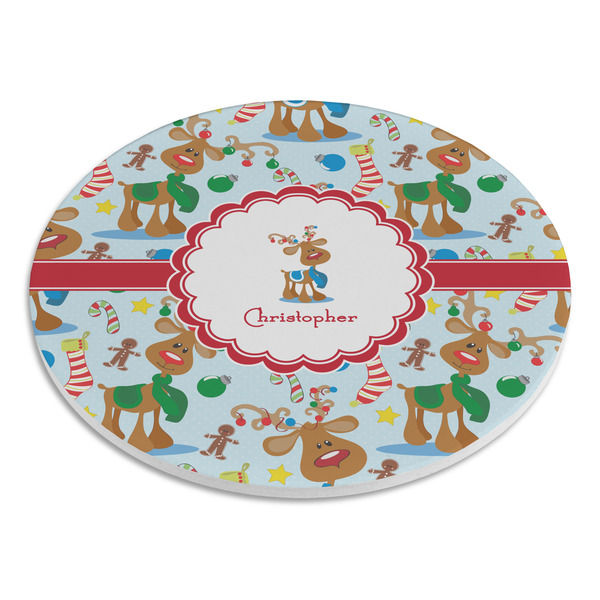 Reindeer Round Stone Trivet - Angle View