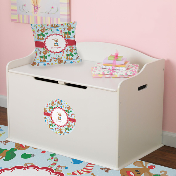 Reindeer Round Wall Decal on Toy Chest