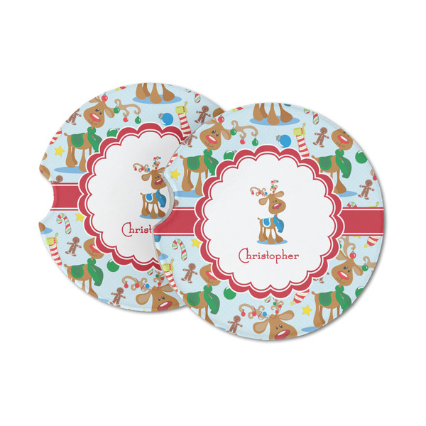 Custom Reindeer Sandstone Car Coasters - Set of 2 (Personalized)