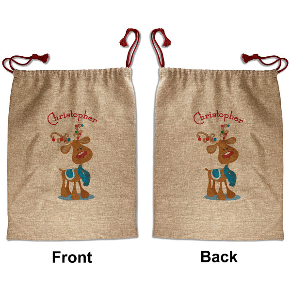Custom Reindeer Santa Sack - Front & Back (Personalized)