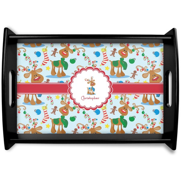Custom Reindeer Black Wooden Tray - Small (Personalized)