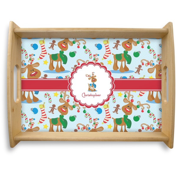 Custom Reindeer Natural Wooden Tray - Large (Personalized)