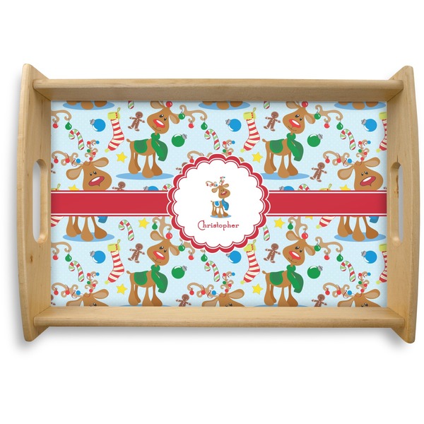Custom Reindeer Natural Wooden Tray - Small (Personalized)