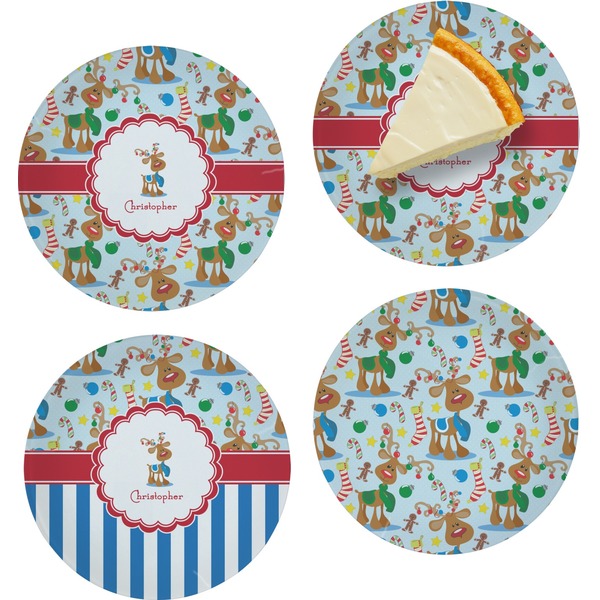 Custom Reindeer Set of 4 Glass Appetizer / Dessert Plate 8" (Personalized)