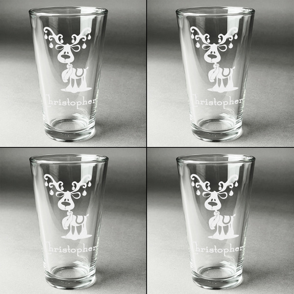 Reindeer Set of Four Engraved Beer Glasses - Individual View