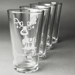 Reindeer Pint Glasses - Engraved (Set of 4) (Personalized)