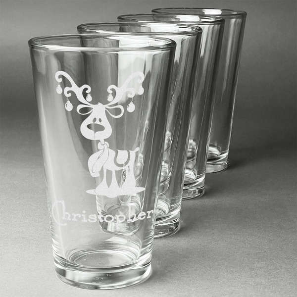 Custom Reindeer Pint Glasses - Engraved (Set of 4) (Personalized)