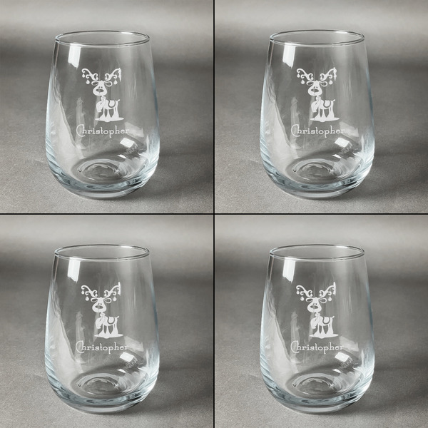 Reindeer Set of Four Personalized Stemless Wineglasses (Approval)