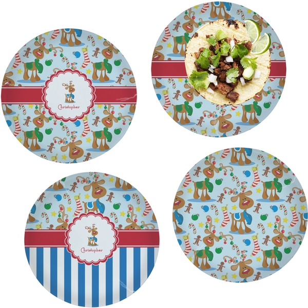 Custom Reindeer Set of 4 Glass Lunch / Dinner Plate 10" (Personalized)