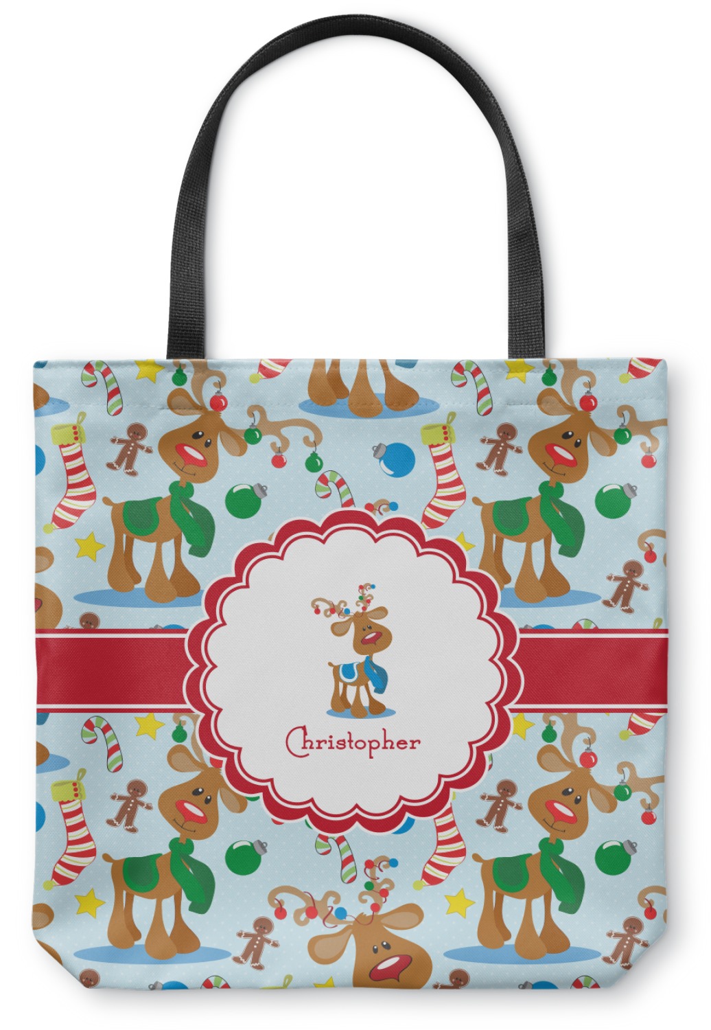 Moose & Reindeer Canvas Tote Bag – Floral Design, Large Reusable Grocery Bag