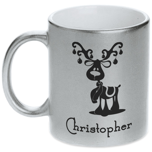 Custom Reindeer Metallic Silver Mug (Personalized)