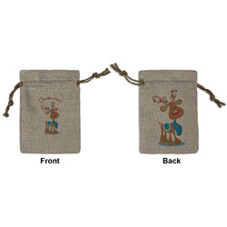 Reindeer Small Burlap Gift Bag - Front & Back (Personalized)