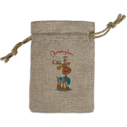 Reindeer Small Burlap Gift Bag - Front (Personalized)