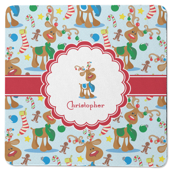 Custom Reindeer Square Rubber Backed Coaster (Personalized)