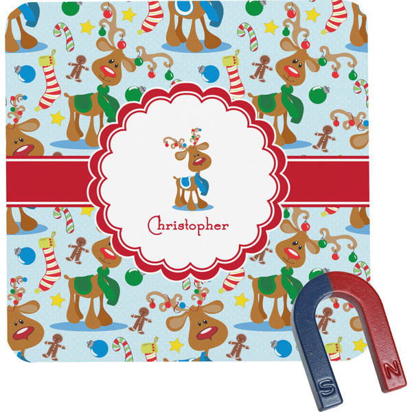 Custom Reindeer Square Fridge Magnet (Personalized)