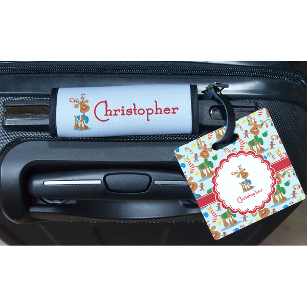 Reindeer Square Luggage Tag & Handle Wrap - In Context