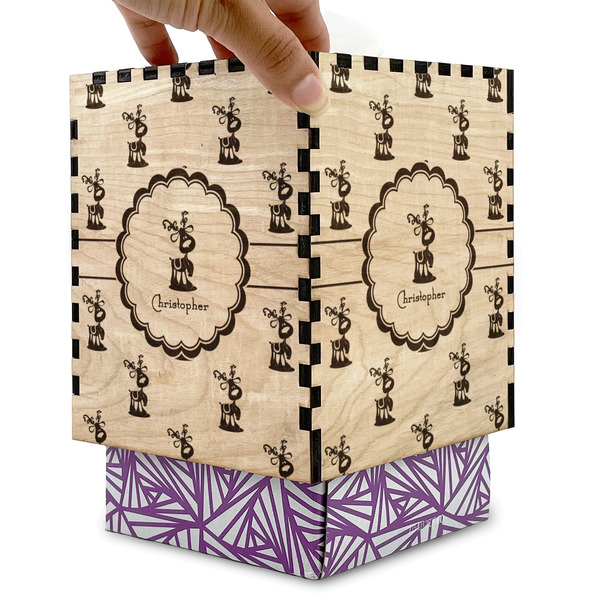 Reindeer Square Tissue Box Covers - Wood - with box