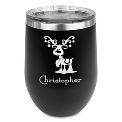 Reindeer Stemless Stainless Steel Wine Tumbler - Black - Double Sided (Personalized)