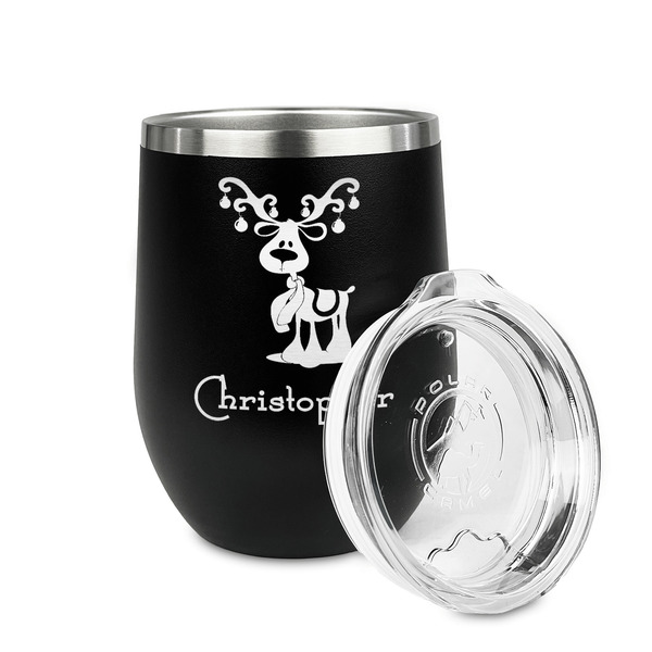 Reindeer Stainless Wine Tumblers - Black - Single Sided - Alt View