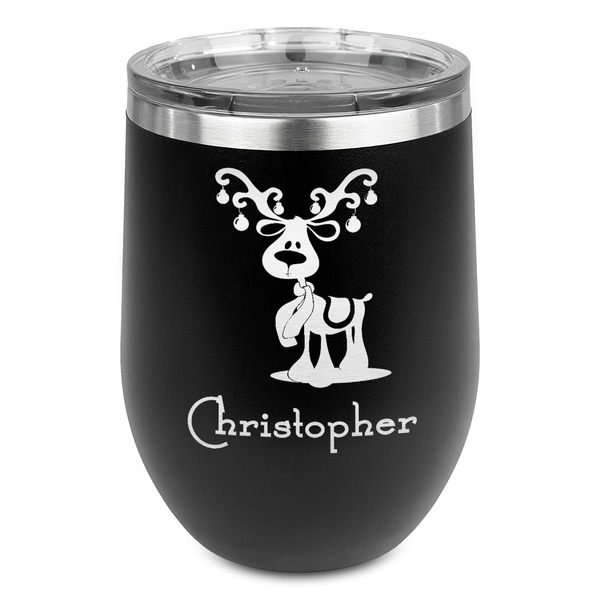 Custom Reindeer Stemless Stainless Steel Wine Tumbler - Black - Single Sided (Personalized)
