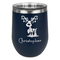 Reindeer Stemless Stainless Steel Wine Tumbler - Navy - Double Sided (Personalized)