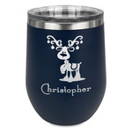 Reindeer Stemless Stainless Steel Wine Tumbler - Navy - Single Sided (Personalized)