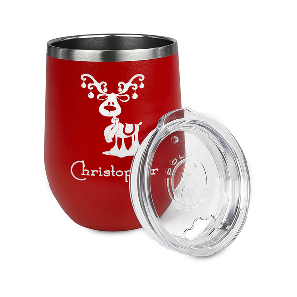 Reindeer Stainless Wine Tumblers - Red - Double Sided - Alt View
