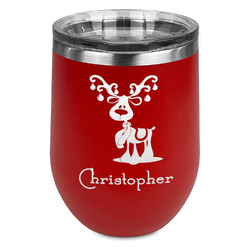 Reindeer Stemless Stainless Steel Wine Tumbler - Red - Double Sided (Personalized)
