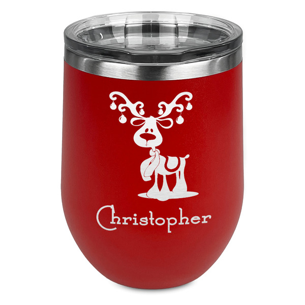 Custom Reindeer Stemless Stainless Steel Wine Tumbler - Red - Single Sided (Personalized)