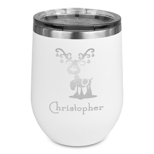 Custom Reindeer Stemless Stainless Steel Wine Tumbler - White - Double Sided (Personalized)