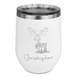 Reindeer Stemless Stainless Steel Wine Tumbler - White - Single Sided (Personalized)