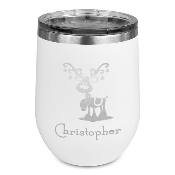 Custom Reindeer Stemless Stainless Steel Wine Tumbler - White - Single Sided (Personalized)
