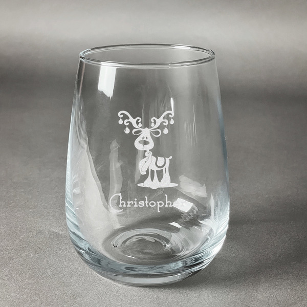 Custom Reindeer Stemless Wine Glass (Single) (Personalized)