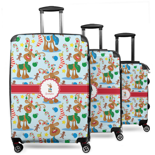 Custom Reindeer 3 Piece Luggage Set - 20" Carry On, 24" Medium Checked, 28" Large Checked (Personalized)