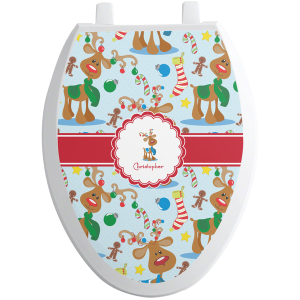 Custom Reindeer Toilet Seat Decal - Elongated (Personalized)